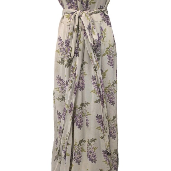 Vintage Ivory Lilac Floral Floor Length Silk Dress sz 12 Bridesmaid Formal - Picture 10 of 16